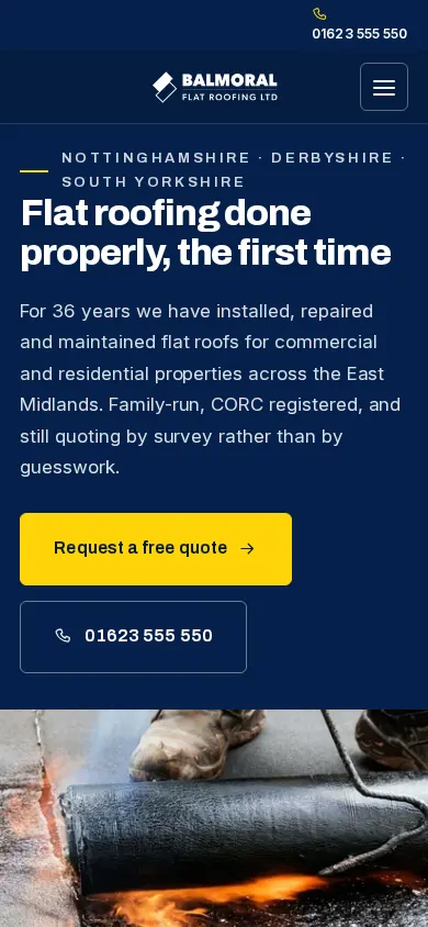 Balmoral Flat Roofing concept site on a mobile screen