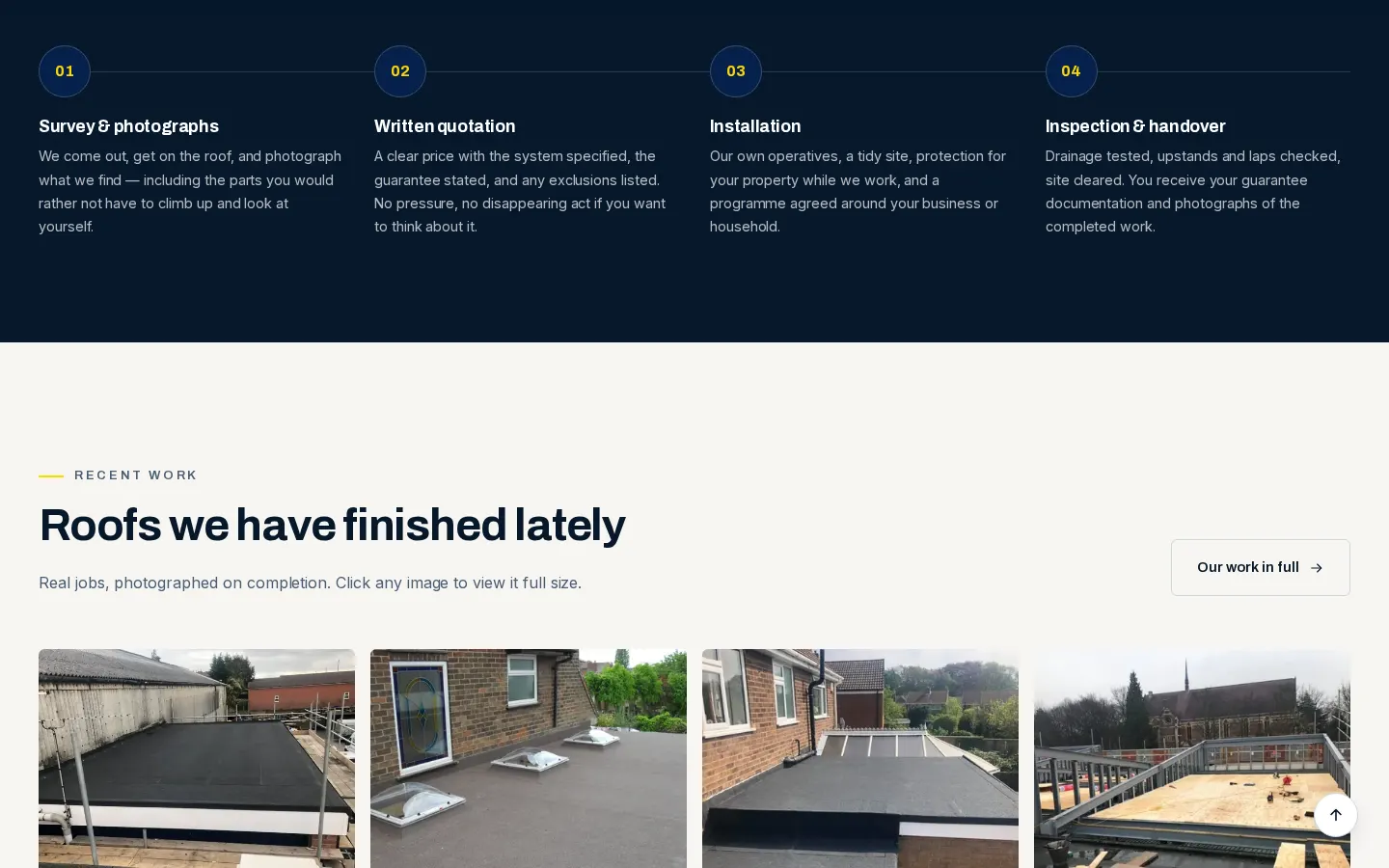 Services section of the Balmoral Flat Roofing concept site